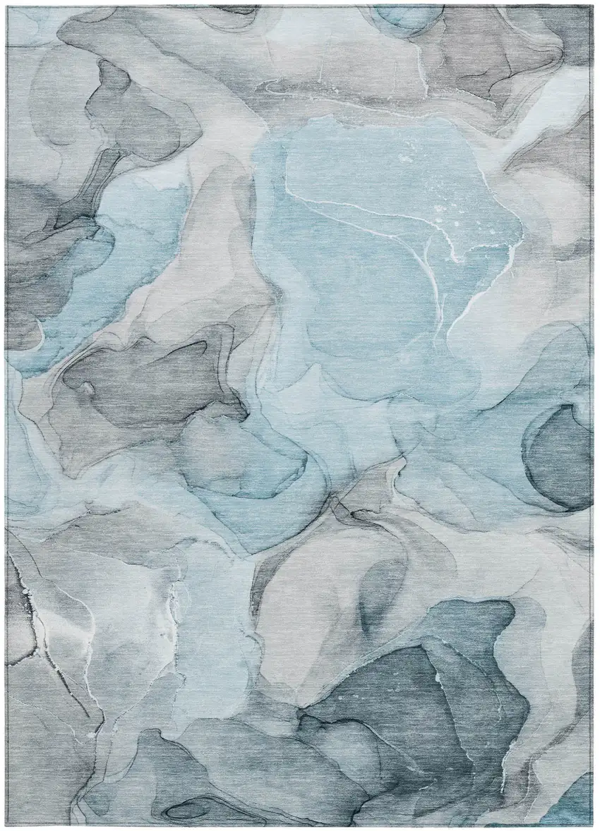 Teal Abstract Washable Non Skid Indoor Outdoor Area Rug Photo 5