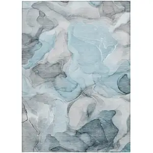 Photo of Teal Abstract Washable Non Skid Indoor Outdoor Area Rug