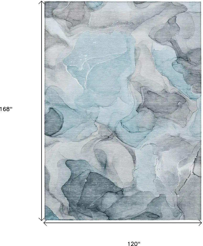 Teal Abstract Washable Non Skid Indoor Outdoor Area Rug Photo 3