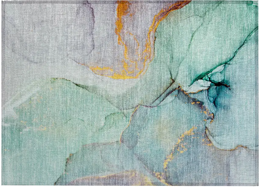 Teal Abstract Washable Non Skid Indoor Outdoor Area Rug Photo 2
