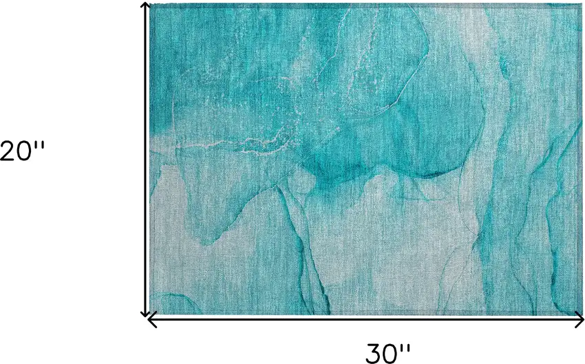 Teal Abstract Washable Non Skid Indoor Outdoor Area Rug Photo 3