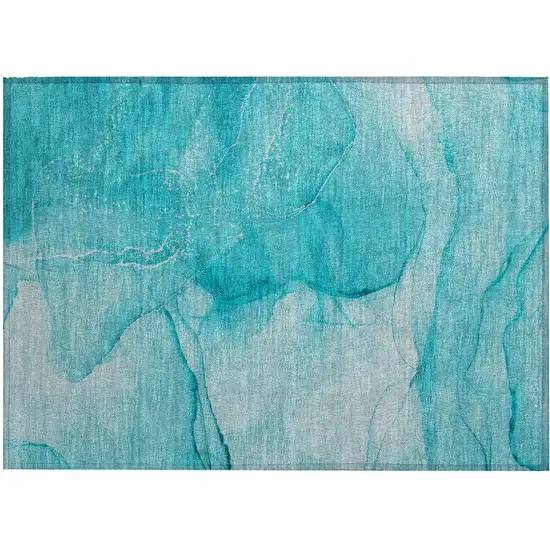 Teal Abstract Washable Non Skid Indoor Outdoor Area Rug Photo 2