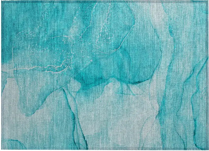 Teal Abstract Washable Non Skid Indoor Outdoor Area Rug Photo 2
