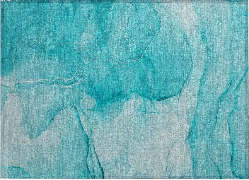 Teal Abstract Washable Non Skid Indoor Outdoor Area Rug Photo 2