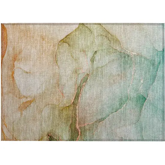 Teal Abstract Washable Non Skid Indoor Outdoor Area Rug Photo 2