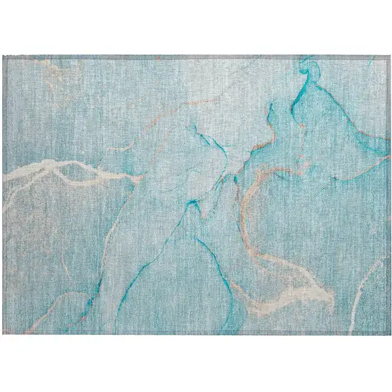 Teal Abstract Washable Non Skid Indoor Outdoor Area Rug Photo 2