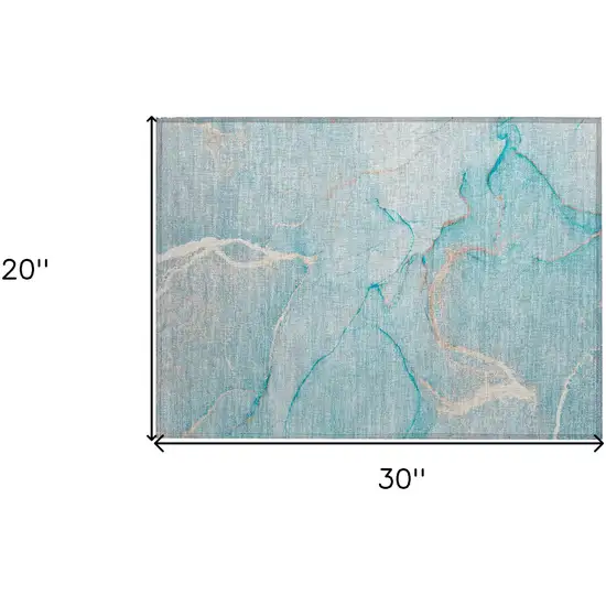 Teal Abstract Washable Non Skid Indoor Outdoor Area Rug Photo 3