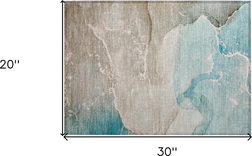 Teal Abstract Washable Non Skid Indoor Outdoor Area Rug Photo 3