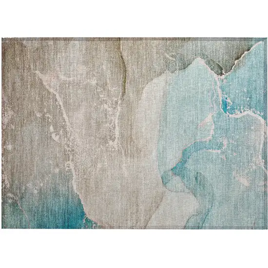 Teal Abstract Washable Non Skid Indoor Outdoor Area Rug Photo 2