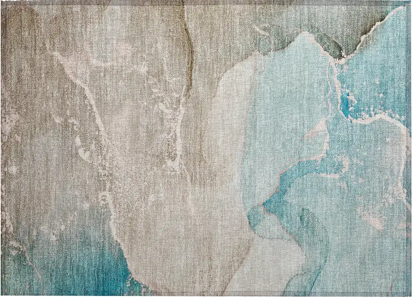 Teal Abstract Washable Non Skid Indoor Outdoor Area Rug Photo 2