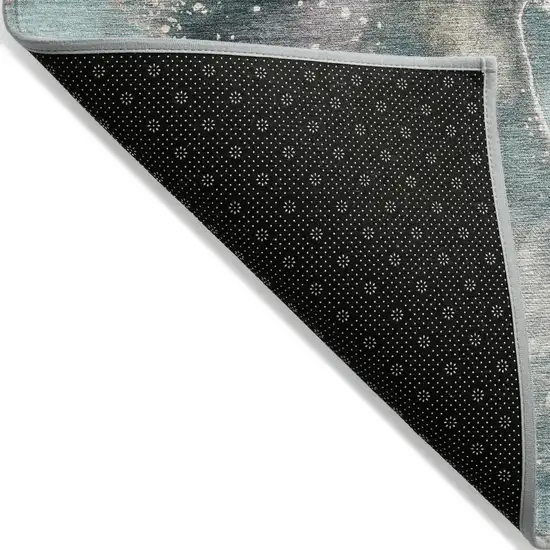 Teal Abstract Washable Non Skid Indoor Outdoor Area Rug Photo 4
