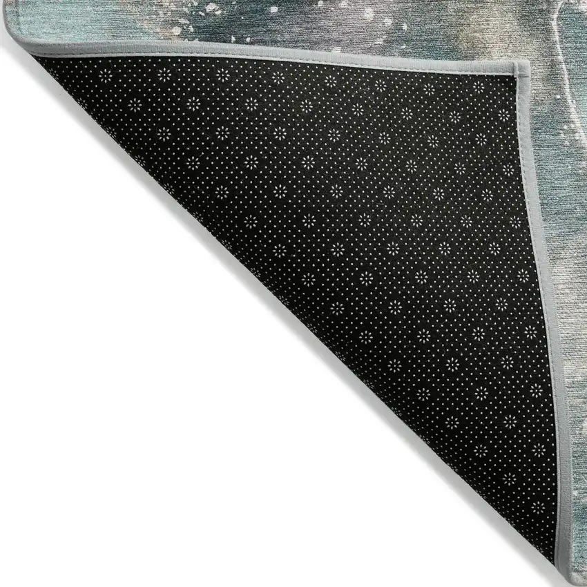 Teal Abstract Washable Non Skid Indoor Outdoor Area Rug Photo 4