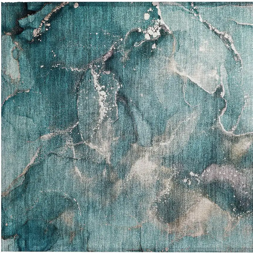 Teal Abstract Washable Non Skid Indoor Outdoor Area Rug Photo 7