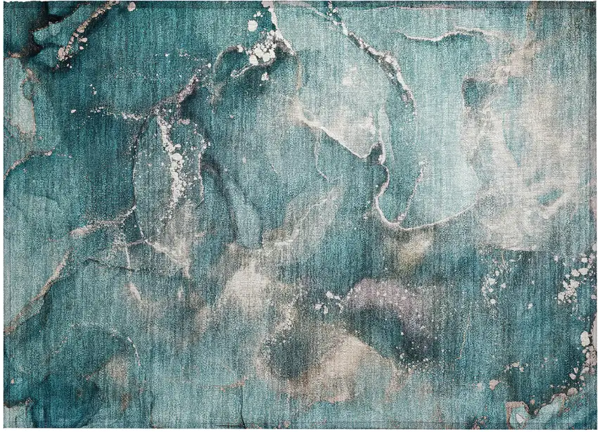 Teal Abstract Washable Non Skid Indoor Outdoor Area Rug Photo 2