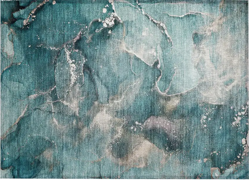 Teal Abstract Washable Non Skid Indoor Outdoor Area Rug Photo 2
