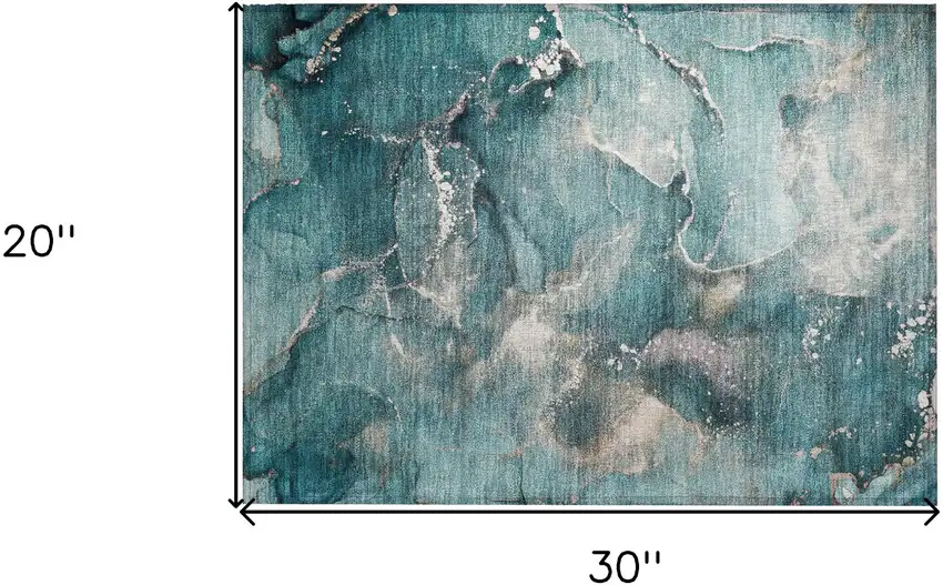 Teal Abstract Washable Non Skid Indoor Outdoor Area Rug Photo 3