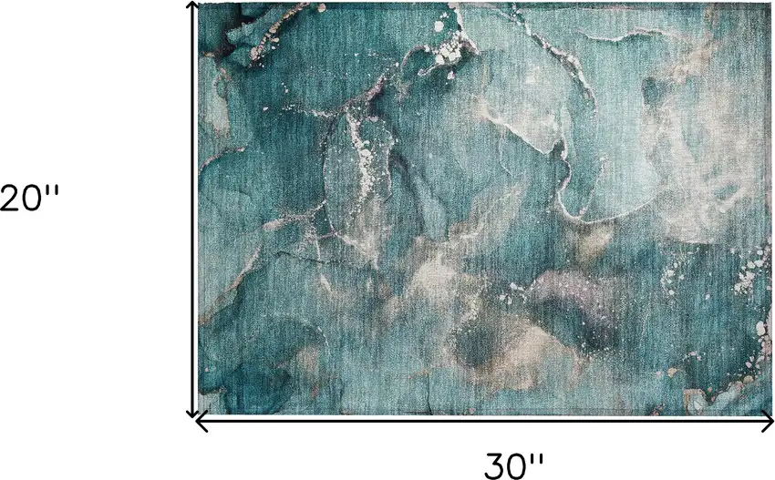 Teal Abstract Washable Non Skid Indoor Outdoor Area Rug Photo 3