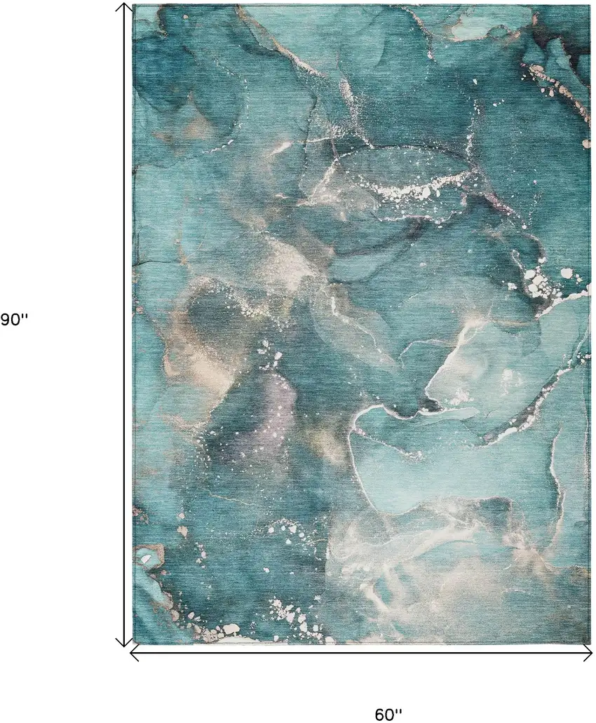 Teal Abstract Washable Non Skid Indoor Outdoor Area Rug Photo 3
