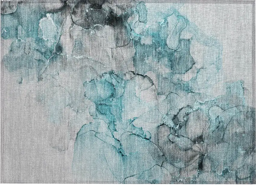 Teal Abstract Washable Non Skid Indoor Outdoor Area Rug Photo 2