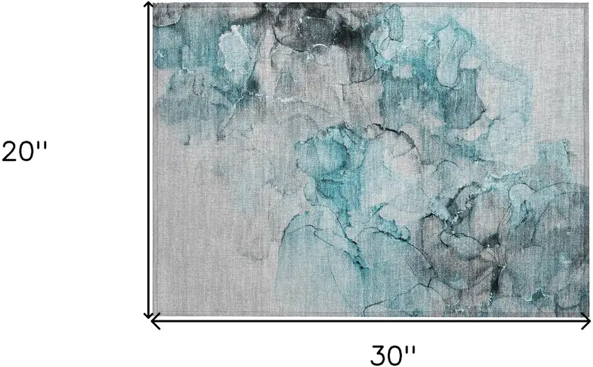 Teal Abstract Washable Non Skid Indoor Outdoor Area Rug Photo 3