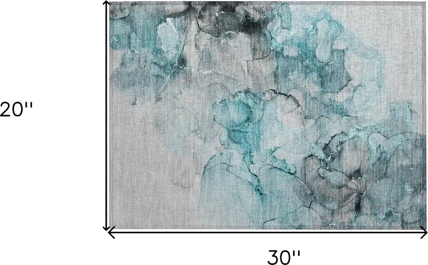 Teal Abstract Washable Non Skid Indoor Outdoor Area Rug Photo 3