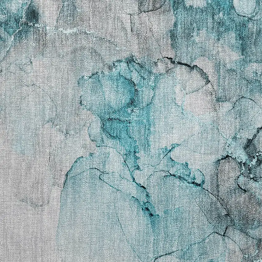 Teal Abstract Washable Non Skid Indoor Outdoor Area Rug Photo 6