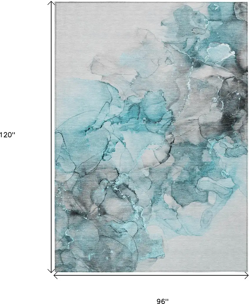 Teal Abstract Washable Non Skid Indoor Outdoor Area Rug Photo 3