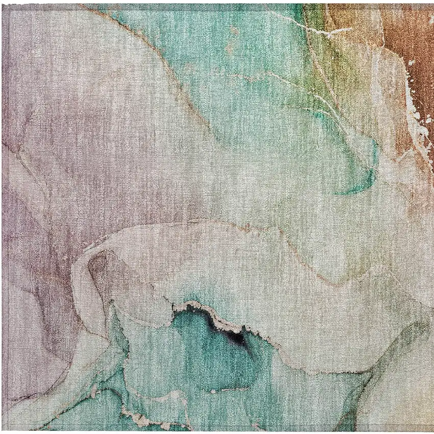 Teal Abstract Washable Non Skid Indoor Outdoor Area Rug Photo 7