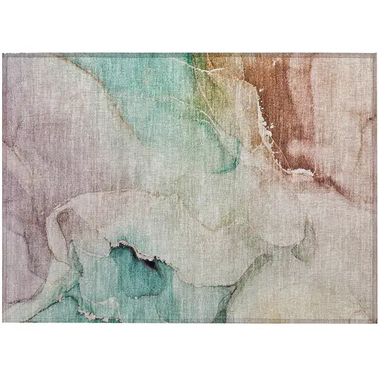 Teal Abstract Washable Non Skid Indoor Outdoor Area Rug Photo 2