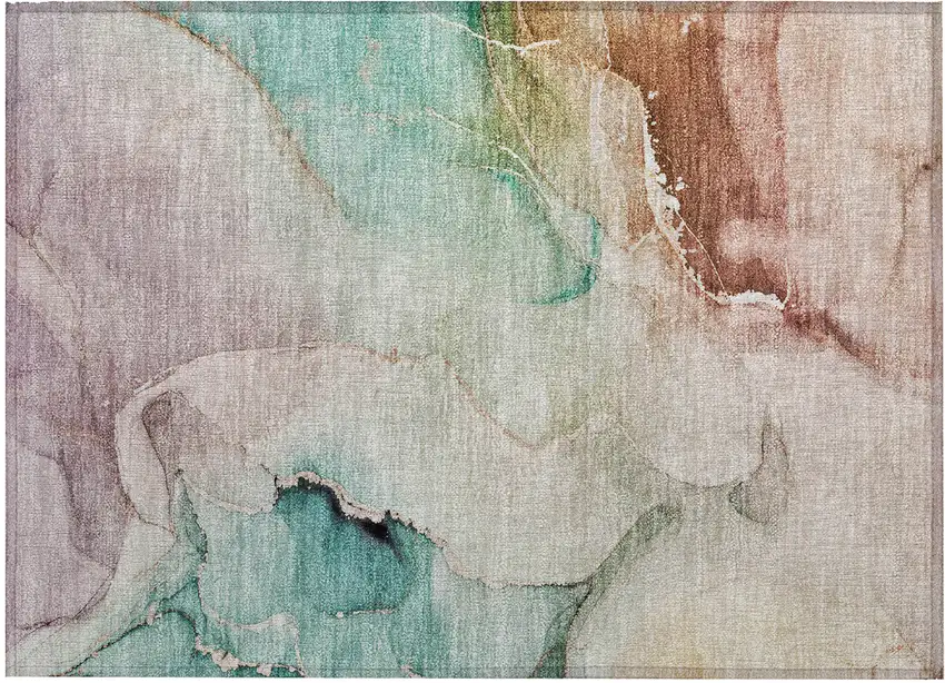 Teal Abstract Washable Non Skid Indoor Outdoor Area Rug Photo 2