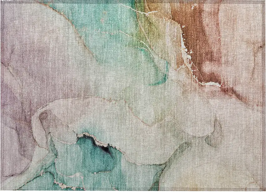 Teal Abstract Washable Non Skid Indoor Outdoor Area Rug Photo 2
