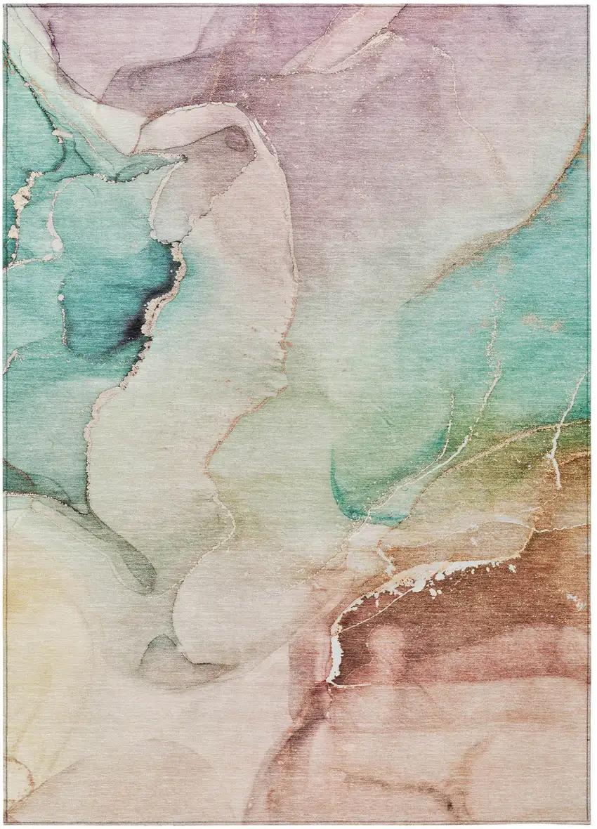 Teal Abstract Washable Non Skid Indoor Outdoor Area Rug Photo 2
