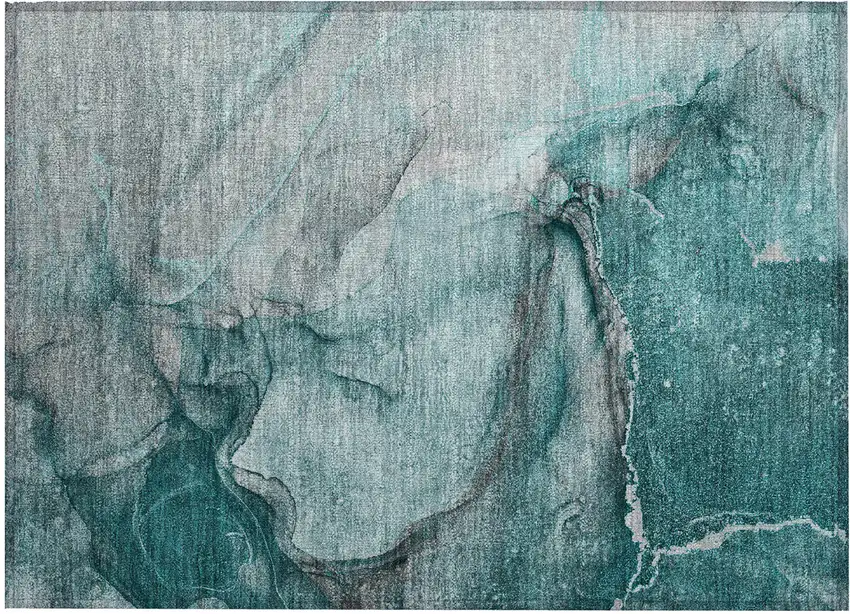 Teal Abstract Washable Non Skid Indoor Outdoor Area Rug Photo 2