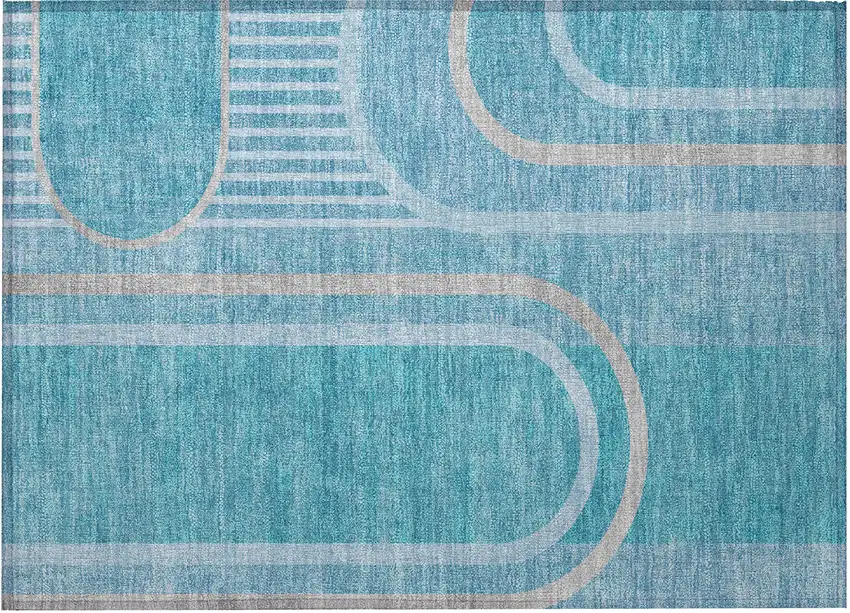 Teal Abstract Washable Non Skid Indoor Outdoor Area Rug Photo 3