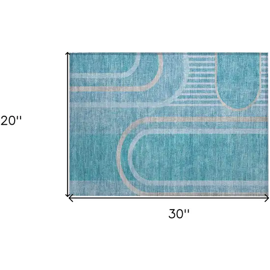 Teal Abstract Washable Non Skid Indoor Outdoor Area Rug Photo 9