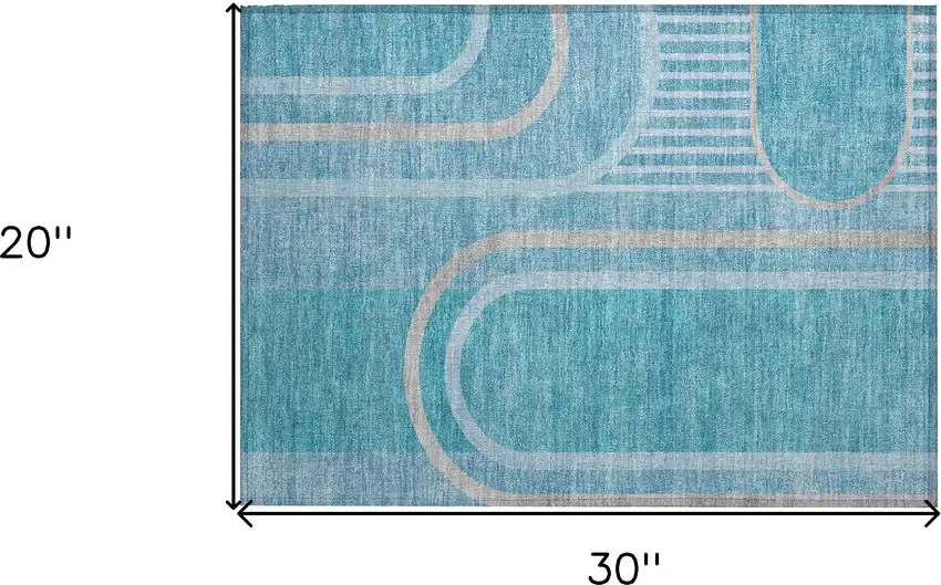 Teal Abstract Washable Non Skid Indoor Outdoor Area Rug Photo 9
