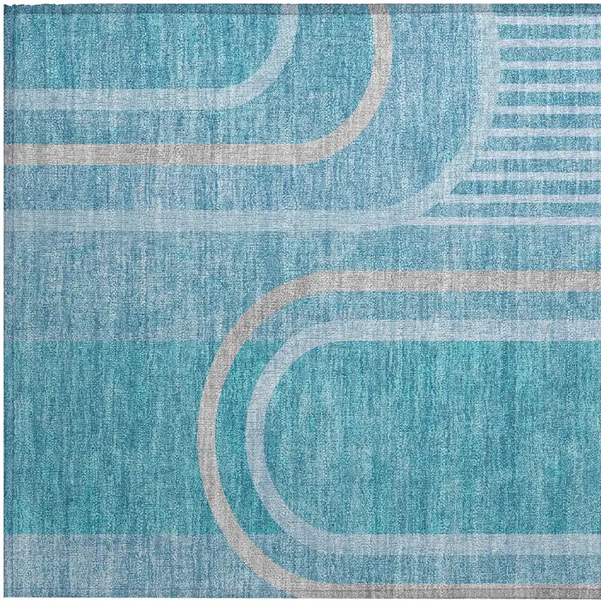 Teal Abstract Washable Indoor Outdoor Area Rug Photo 6