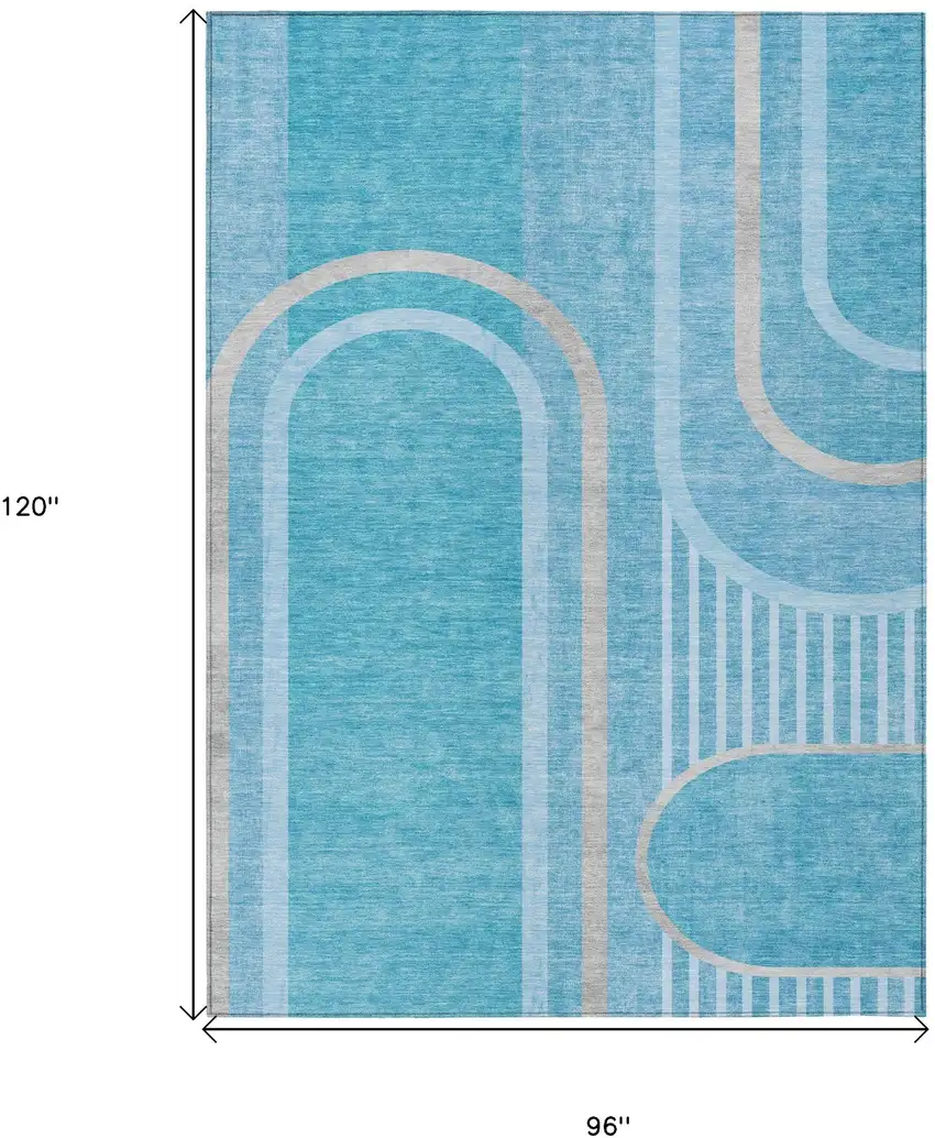 Teal Abstract Washable Indoor Outdoor Area Rug Photo 3