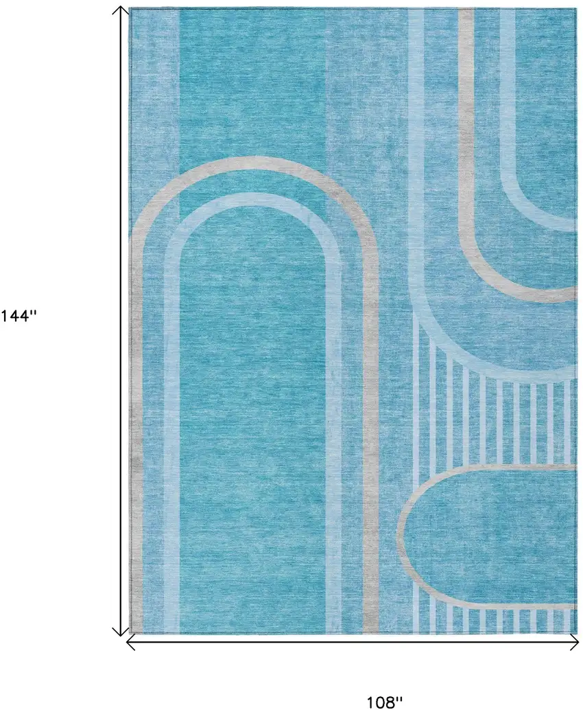 Teal Abstract Washable Indoor Outdoor Area Rug Photo 3