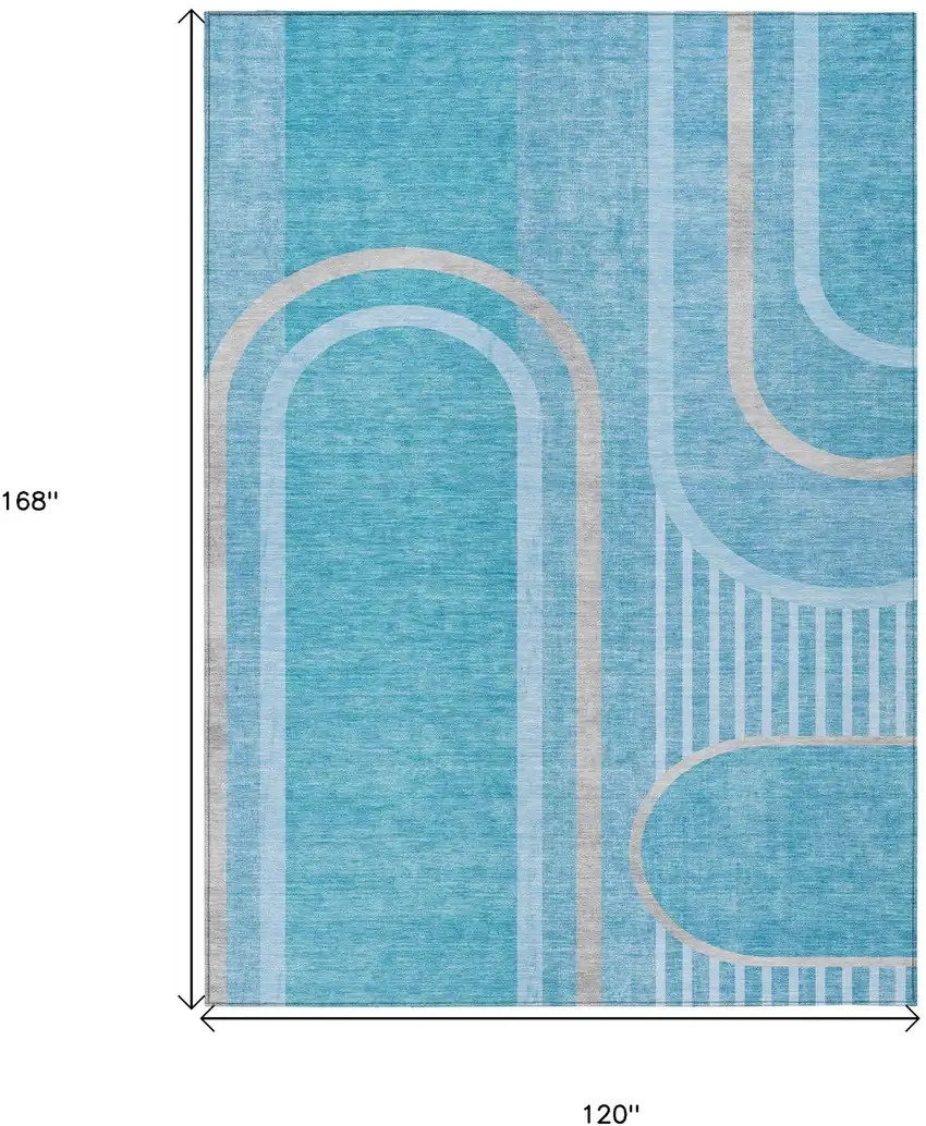 Teal Abstract Washable Indoor Outdoor Area Rug Photo 3