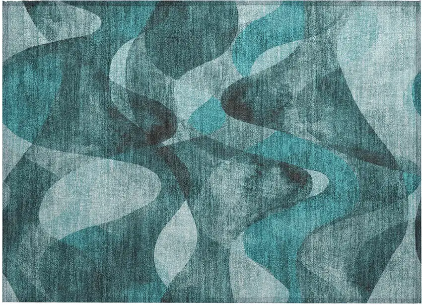 Teal Abstract Washable Non Skid Indoor Outdoor Area Rug Photo 2
