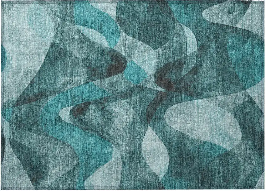 Teal Abstract Washable Non Skid Indoor Outdoor Area Rug Photo 5