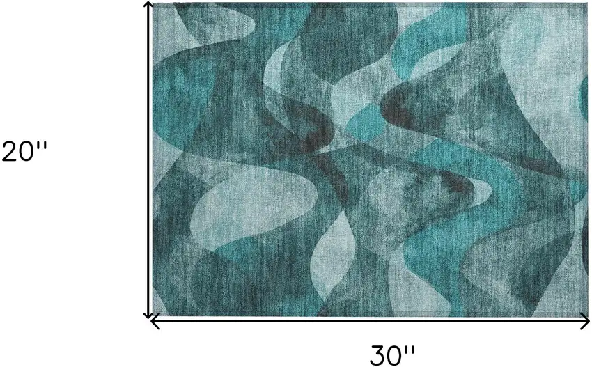 Teal Abstract Washable Non Skid Indoor Outdoor Area Rug Photo 3