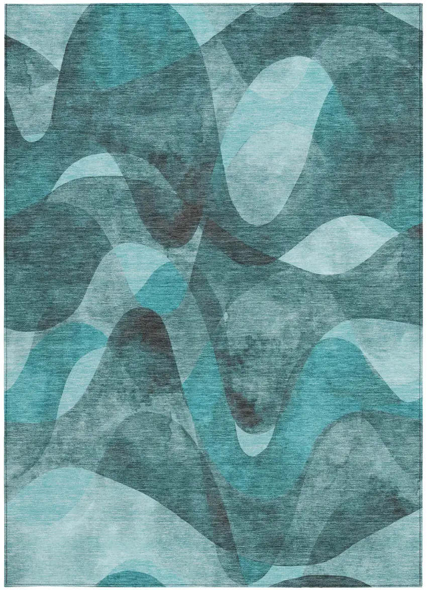 Teal Abstract Washable Non Skid Indoor Outdoor Area Rug Photo 5