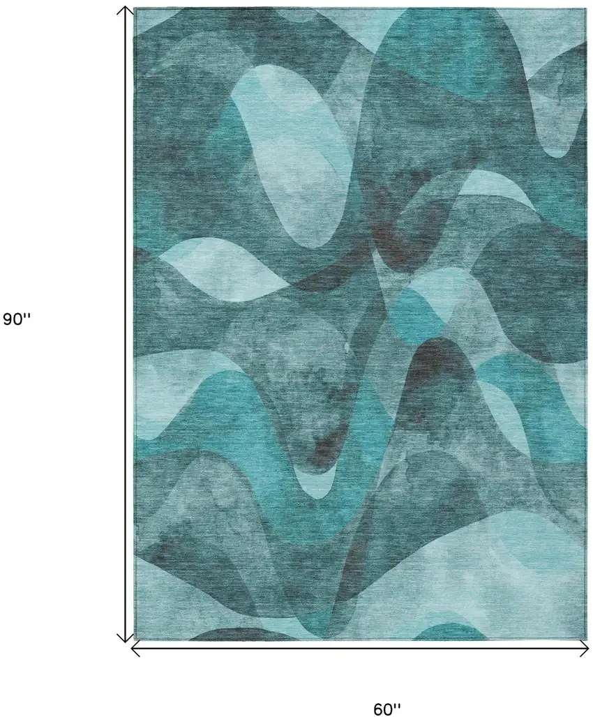 Teal Abstract Washable Non Skid Indoor Outdoor Area Rug Photo 3