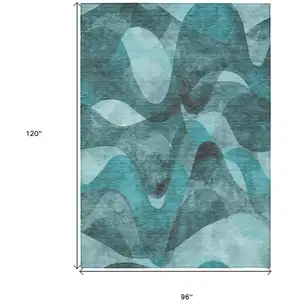 Photo of Teal Abstract Washable Non Skid Indoor Outdoor Area Rug