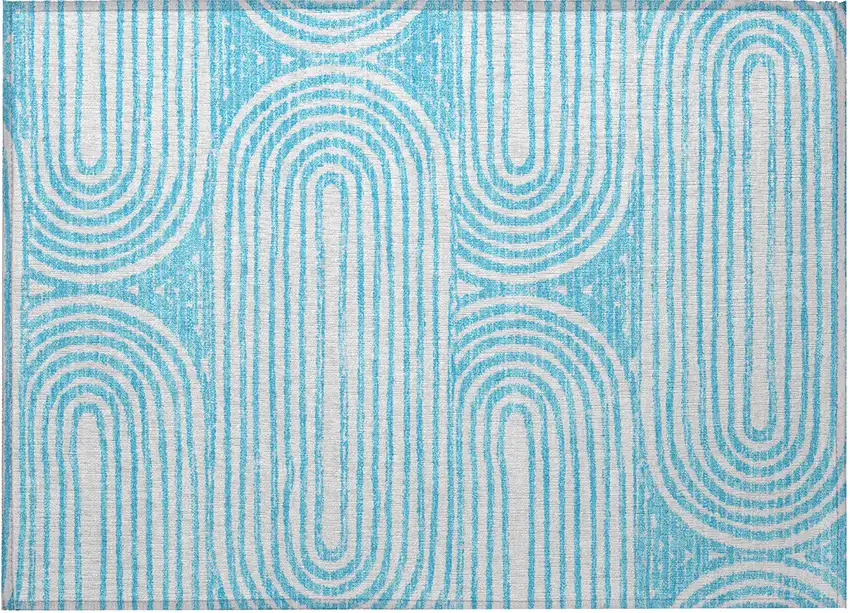 Teal Abstract Washable Non Skid Indoor Outdoor Area Rug Photo 5