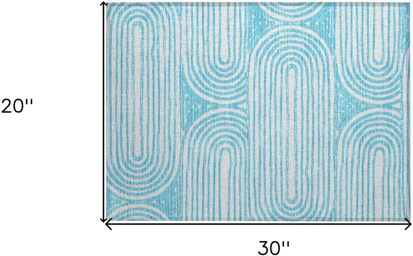 Teal and White Abstract Washable Non Skid Indoor Outdoor Area Rug Photo 3