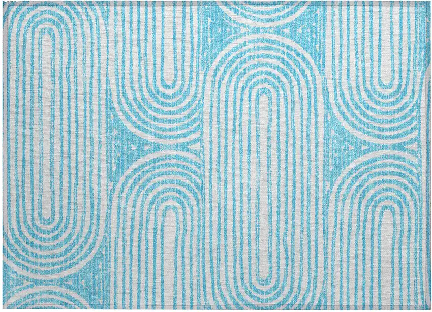 Teal and White Abstract Washable Non Skid Indoor Outdoor Area Rug Photo 2