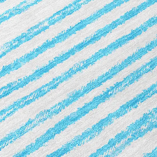 Teal and White Abstract Washable Non Skid Indoor Outdoor Area Rug Photo 6